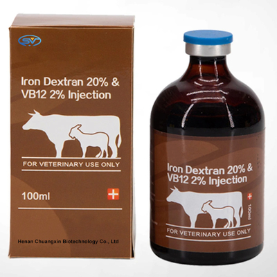 Ferro Dextran 20% Medicamento veterinário Injetável &amp; Vb12 2% 100 ml Para Animais Deficiência de Ferro